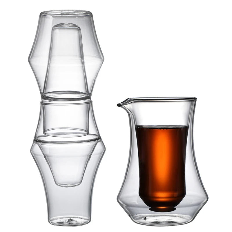 120/250/335ml Double-layer Glass Cup Hanging Ear Espresso Coffee Cup Anti-scalding Milk Brandy Wine Teacup Clear Mug Set