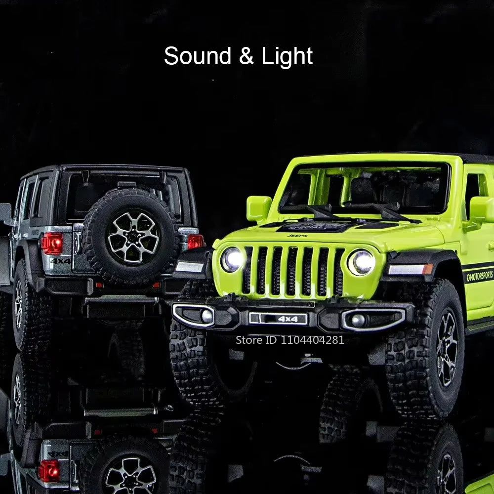 1:32 Wrangler Rubicon Model Toy Alloy Diecast Car Doors Opened Sound Light Pull Back Miniature Off-road Vehicle  Holiday Gift