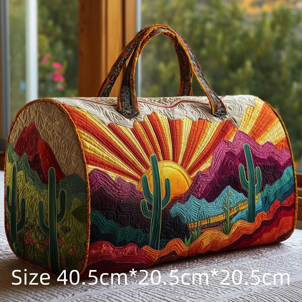 Hot Sale 3D Quilted Bag for Women Colorful Landscape Print Travel Sunrise Desert Mountain Cactus Printed Overnight Trip Bags