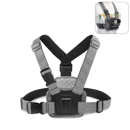 Adjustable Body Mount Belt Chest Strap with J Hook Mount & Long Screw & Phone Clamp for iPhone for Gopro Action Camera