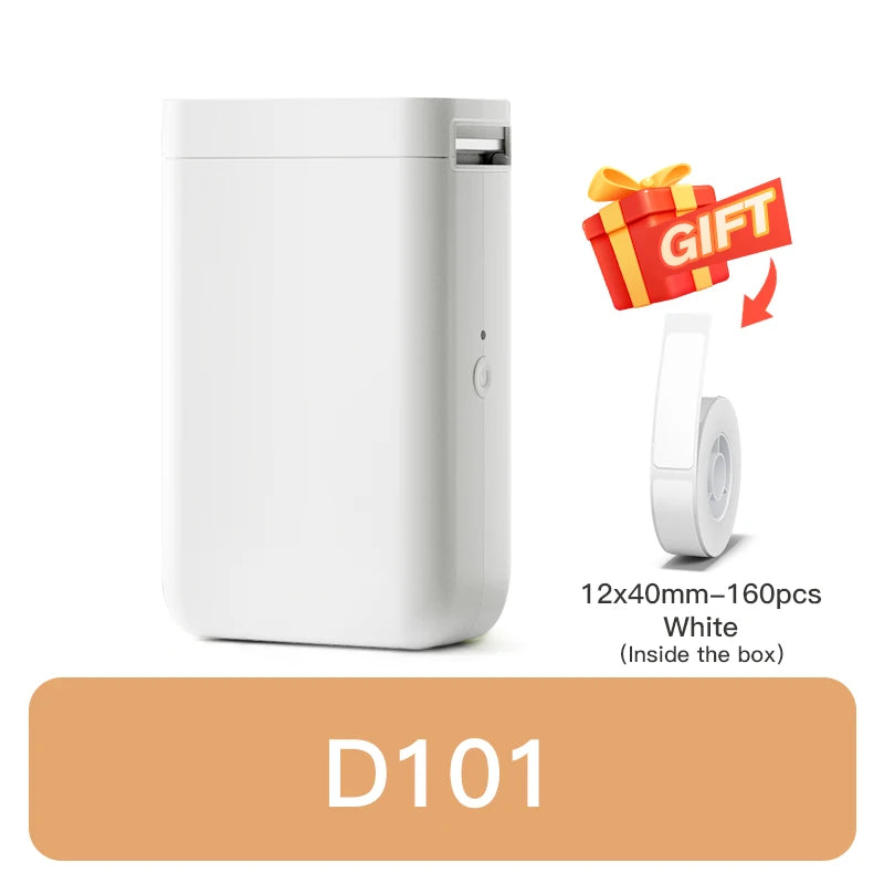 D101 Mini Thermal Label Printer, Portable Bluetooth Inkless Label Maker (10–25mm), Rechargeable Type-C for Home, Office & Business