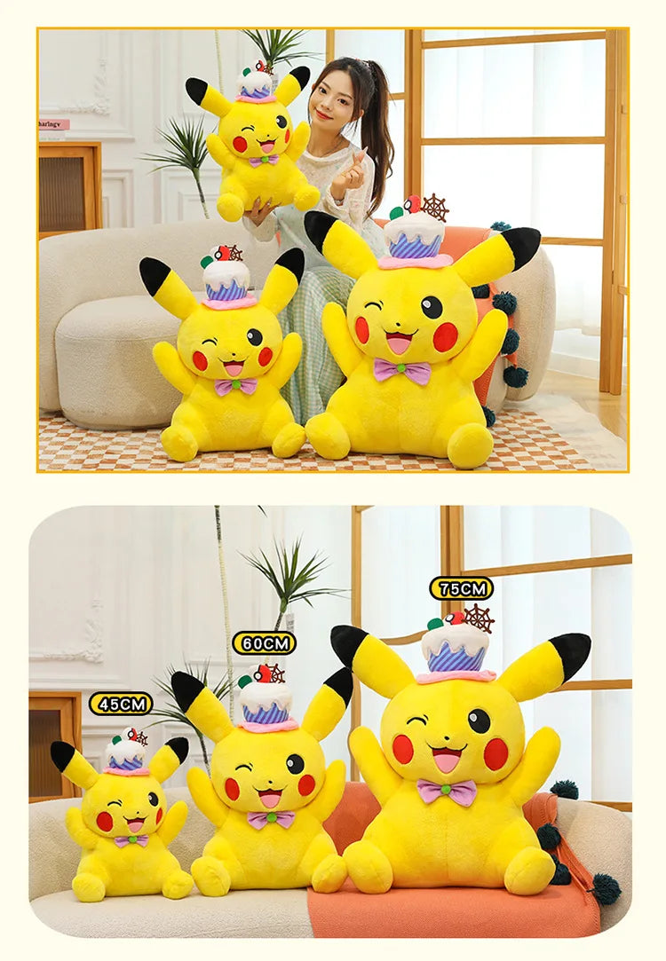 60cm Pokemon Kawaii Pikachu Plush Toy Anime Stuffed Doll Large Pillow Kids Birthday Xmas Gift Pokemon Cake Plushie Arcade