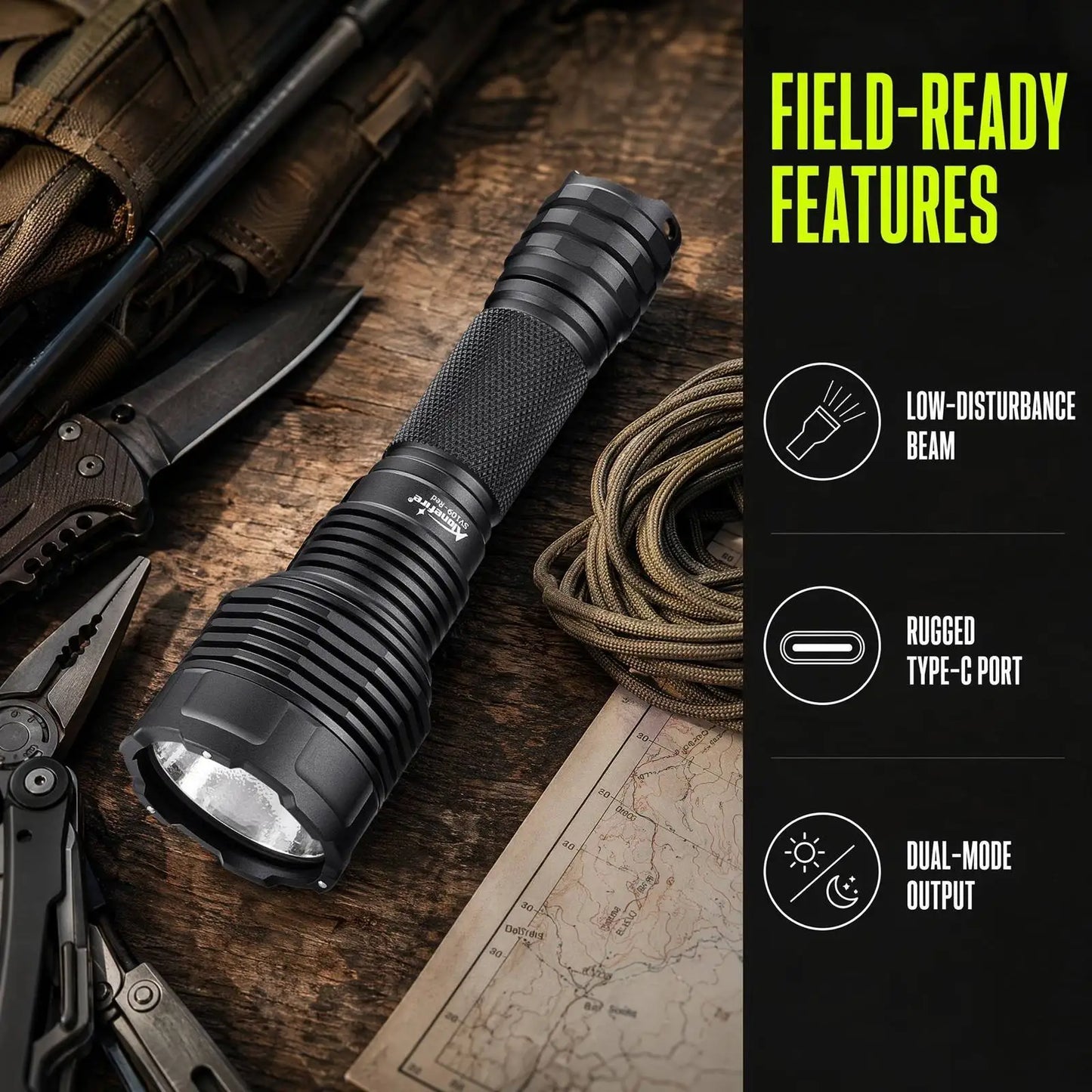 Red Light Rechargeable LED Flashlight