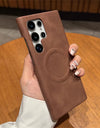 Luxury Leather Magnetic For MagSafe Wireless Charging Phone Case For Samsung S23 S24 S25 Ultra Lambskin Solid Color Hard Cover
