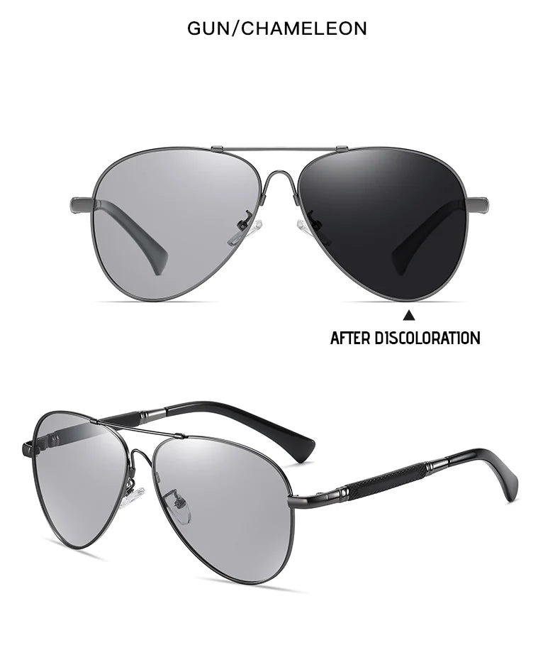 Titanium Memory Metal Photochromic Polarized UV400 Pilot Sunglasses for Men Women
