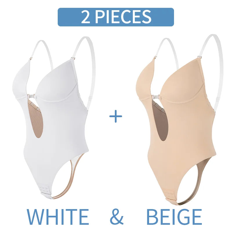 Deep V-Neck Backless Bodysuit Shapewear – Push Up Thong Body Shaper
