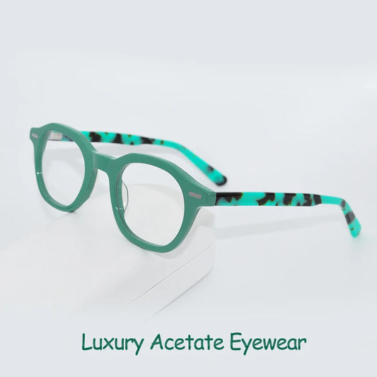 Small Size Retro Polygon Eyeglasses Green Luxury Acetate Eyewear Optical Prescription Frames