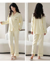 Women’s Winter 100% Cotton Pajama Set – Loose Fit, Turn-Down Collar, Long Sleeves, Cute Pink