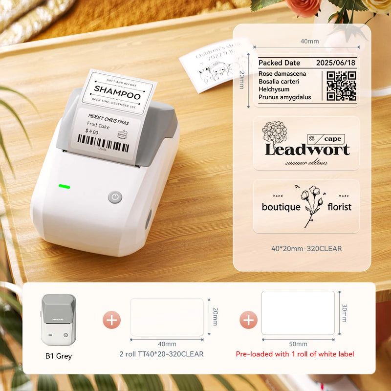 B1 Portable Label Printer, Bluetooth Wireless Mini Thermal Label Maker 20–50mm, Inkless Sticker Printer for Home & Business