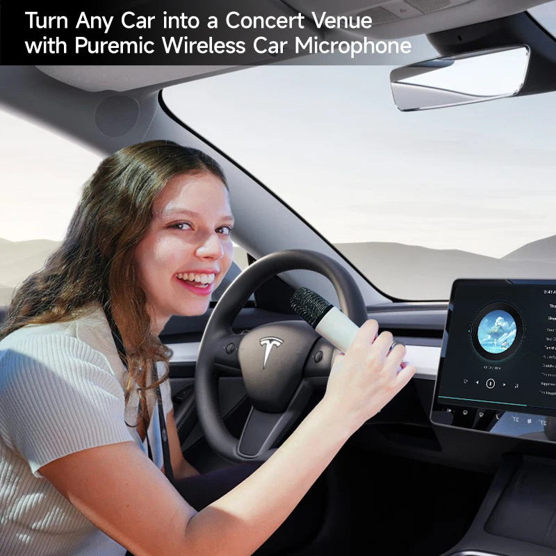 Q1-Tesla Car Karaoke Microphone for Tesla Model Y/3/X/Cybertruck, Rechargeable Caraoke Mic with USB-A & USB-C Receiver