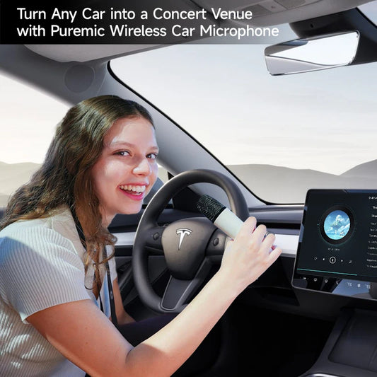 Q1 Tesla Car Karaoke Microphone for Model Y/3/X/Cybertruck, Wireless Rechargeable Handheld Mic with USB-A & USB-C Receiver