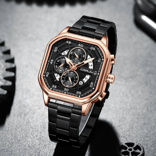 Men Watch Stainless Steel Chronograph Watches for Men Luxury Waterproof Date Analog Quartz Business Clock