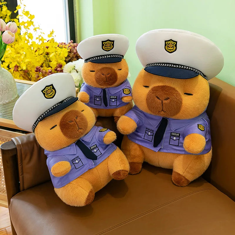 Cute Capybara Police Plush Toy Soft Stuffed Pillow