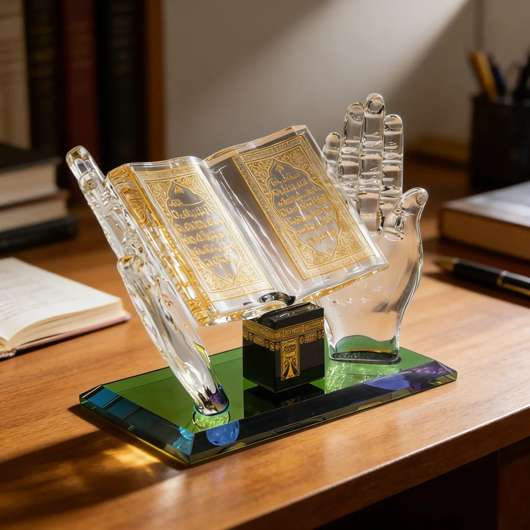 Islamic Decor Model Muslim Crystal Gilded Kaaba Model Architecture Handicraft Crystal Figurines for Car Home Desktop Decoration