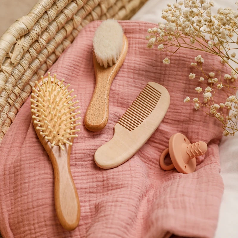 Let's Make Baby Care Hair Brush For Kids Girl Bath Showerb Pure Natural Wool Wooden Comb Hairbrush Infant Newborn Massager