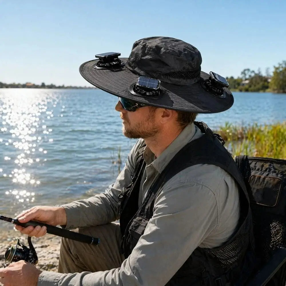 Three Fan Solar Cooling Sun Hat With USB Charging