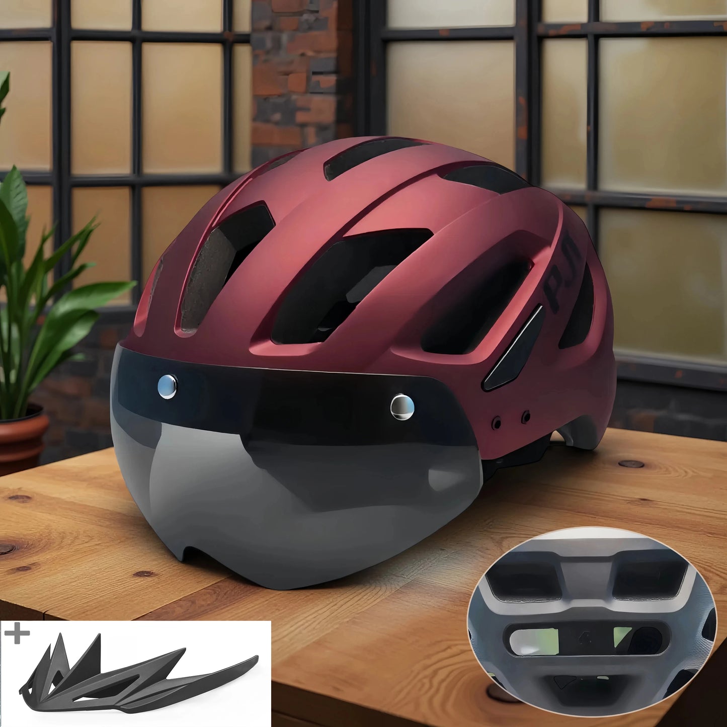 Cycling Helmet With Sun Visor Goggles For Road And Mountain Bike