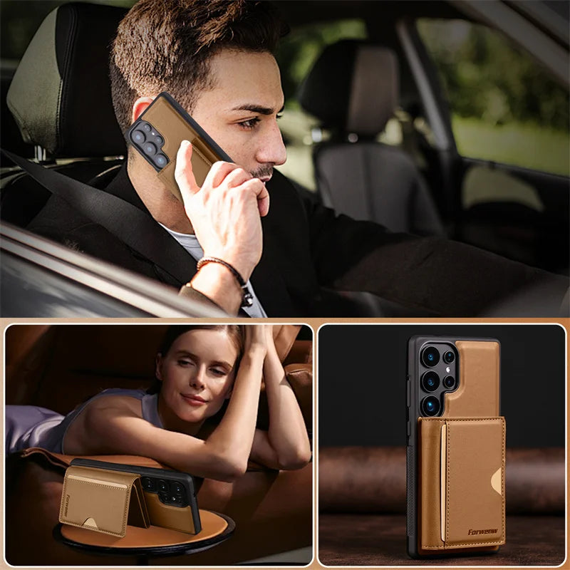 Luxury 2-in-1 Magnetic MagSafe Wallet Case for Samsung Galaxy S26 / S25 / S24 / S22 Plus / Note 20 Ultra – PU Leather Card Holder Kickstand Cover