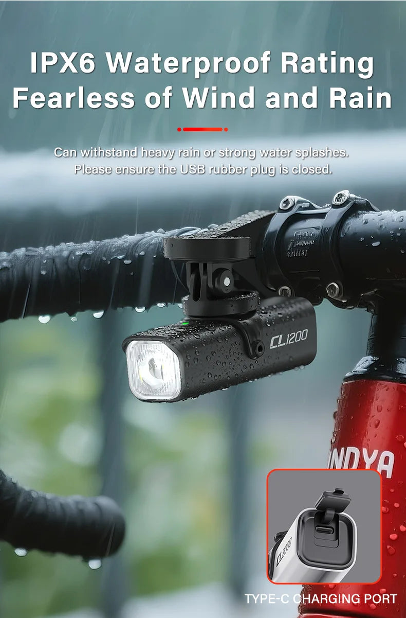 CL1200 Smart Bike light Remote Control Bicycle Lights 5000mAh battery Type-C Rechargeable Road MTB IPX6 Bicycle headlight