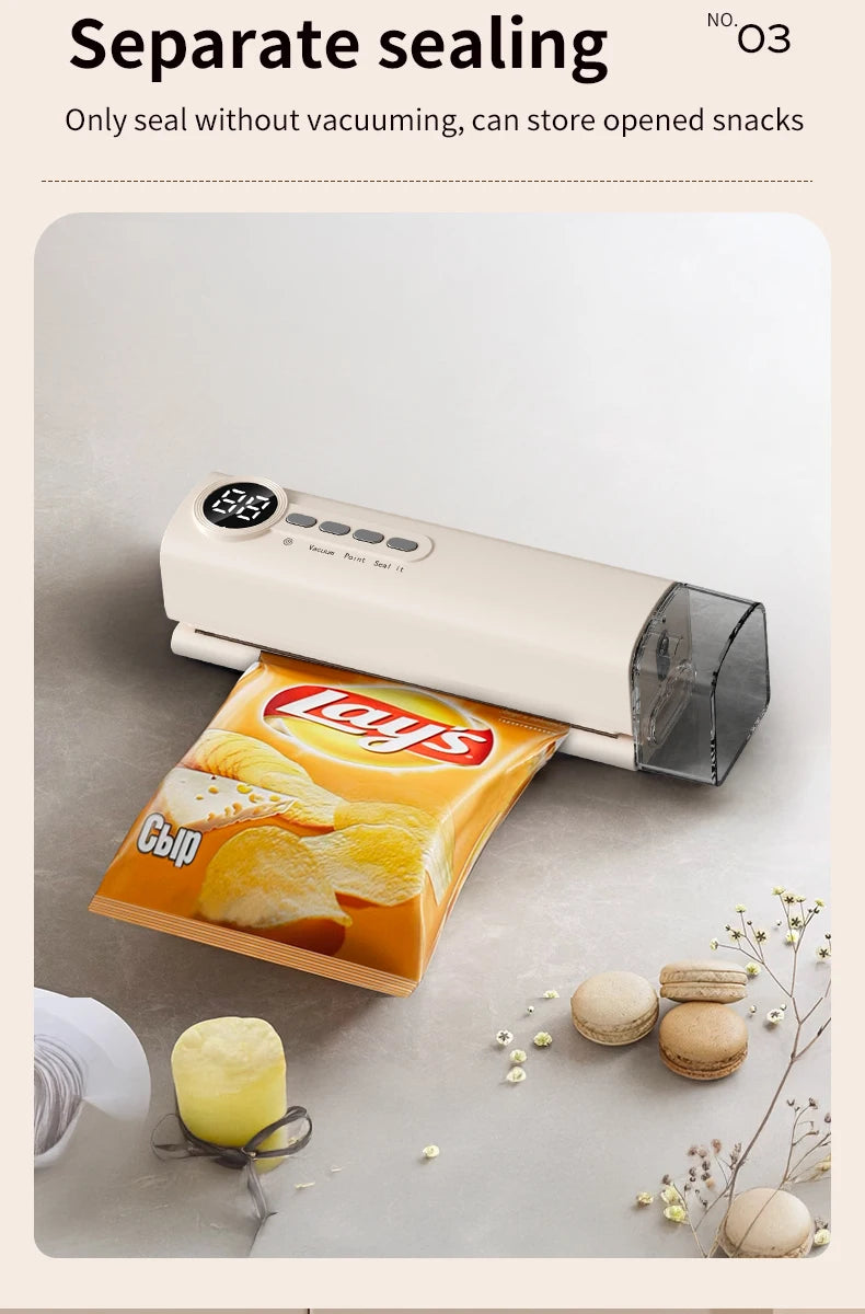 Mini Cordless Vacuum Sealer with Digital Display – Rechargeable Food Bag Vacuum & Heat Sealing Machine for Kitchen Storage