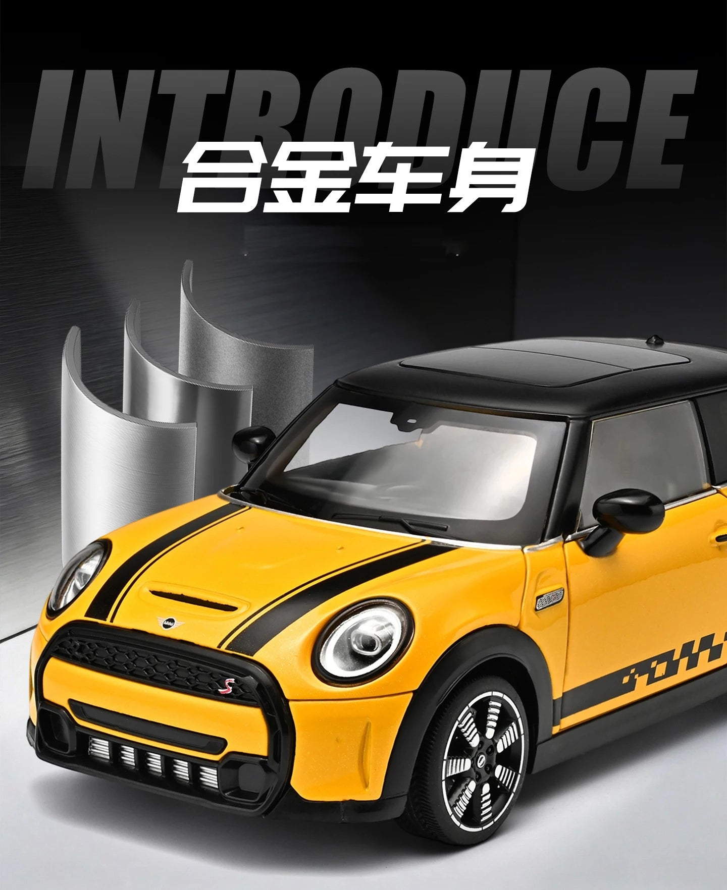 1 24 Scale Mini Cooper S Modified Diecast Pull Back Model Car with Sound and Light
