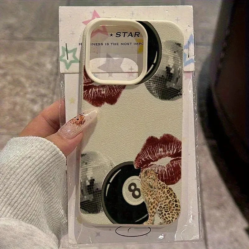 For iPhone 17 16 15 14 Case Vintage Lip Print Leopard Print Pool Cover For iPhone 17Air 16 15Plus