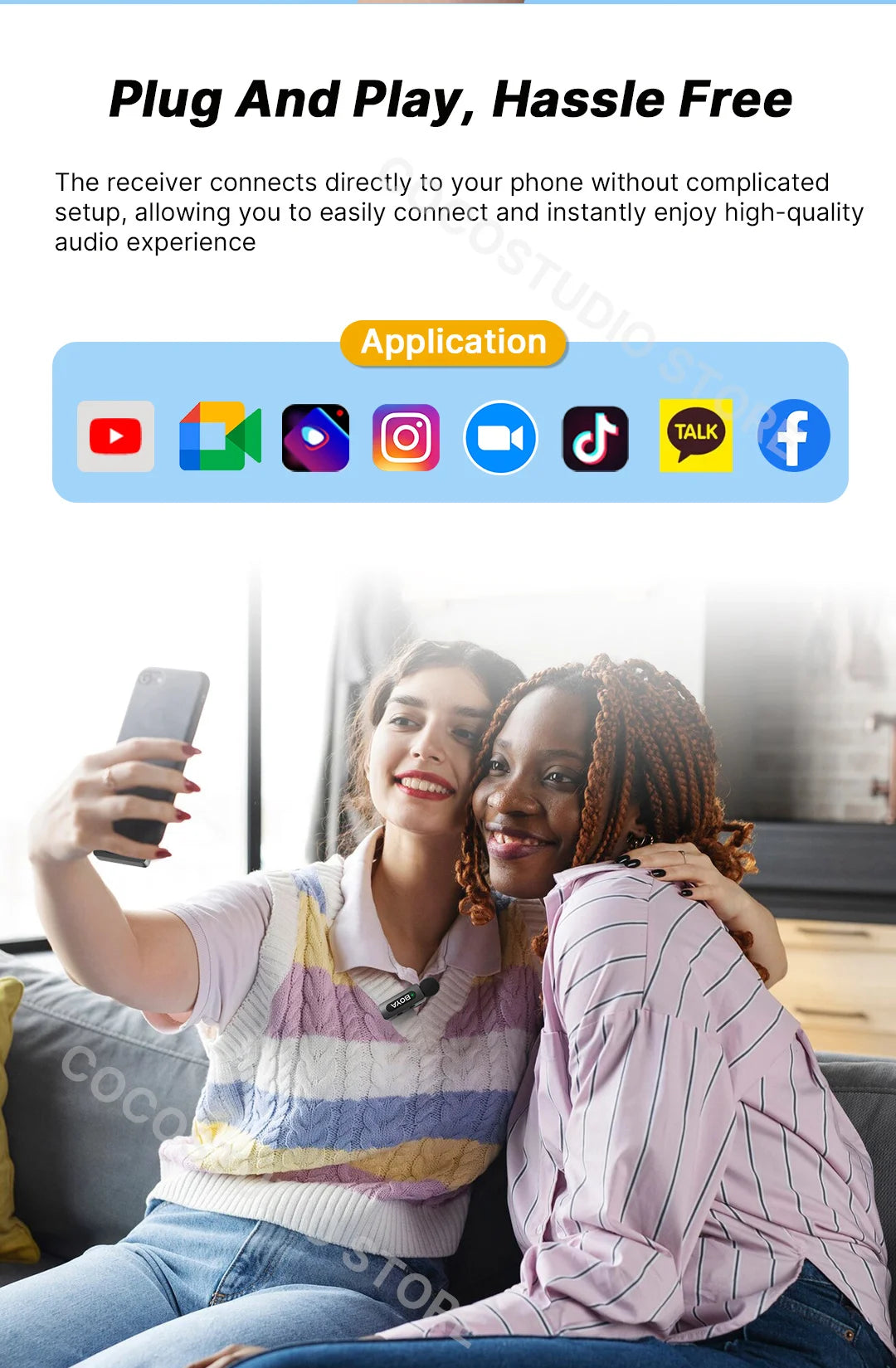 BY-V3 Wireless Lavalier Microphone for iPhone 15/16 Series Samsung DJI Pocket 3 Type-c Smartphones Cameras Video Recording