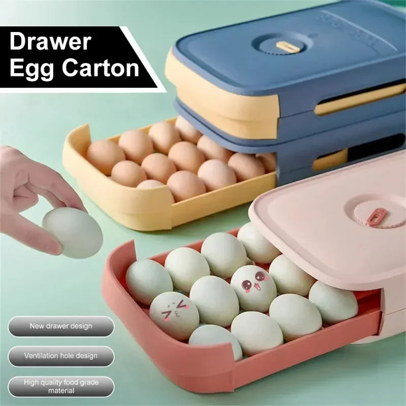 Automatic Rolling Egg Holder Stackable Drawer Storage Box – Space-Saving Refrigerator Kitchen Organizer