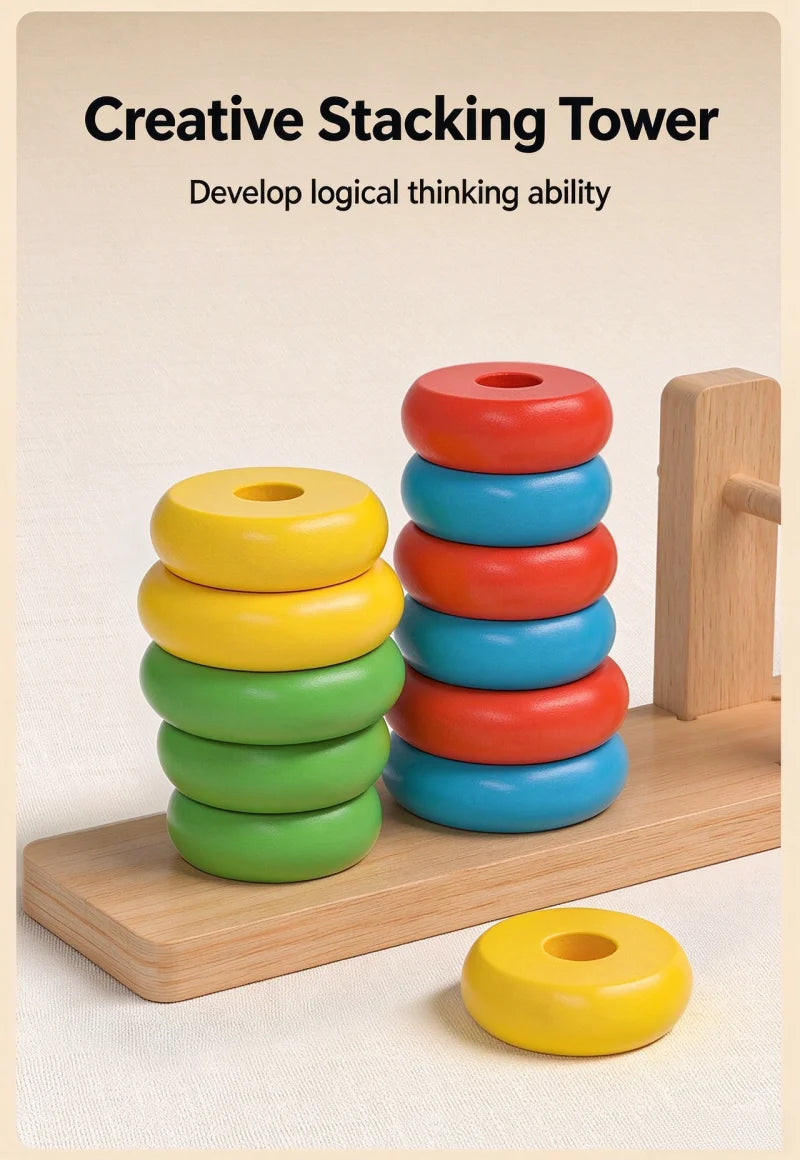 Wooden Clown Balance Scale and Stacking Rings Educational Toy
