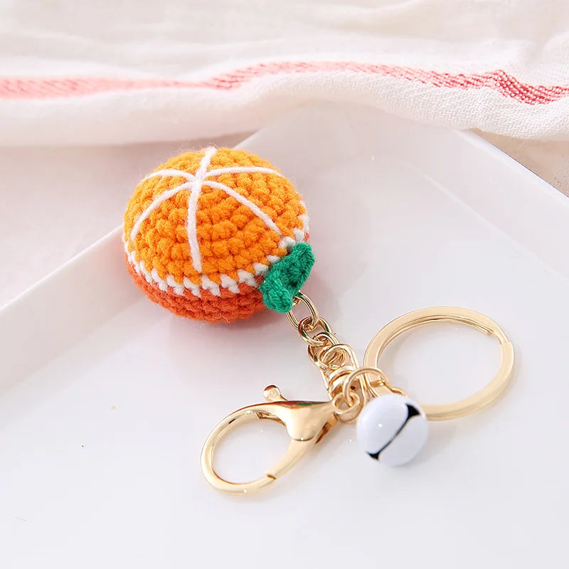 5 Pcs Handmade Weaving Keychain Wool Crochet Unique Knitted Pendant Keyring Strawberry Watermelon Orange Pendant Key Chain Gifts