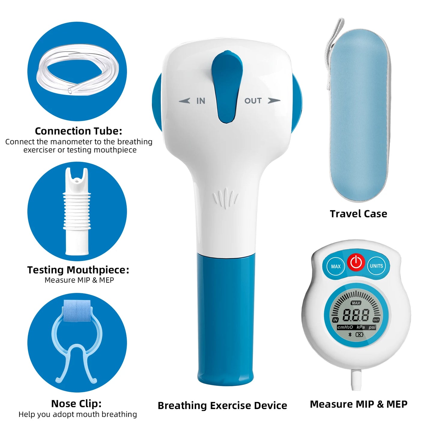 Breathing Exercise Device with Digital Manometer Lung Exerciser Device Respiratory Muscle Trainer Improve Lung Capacity with App