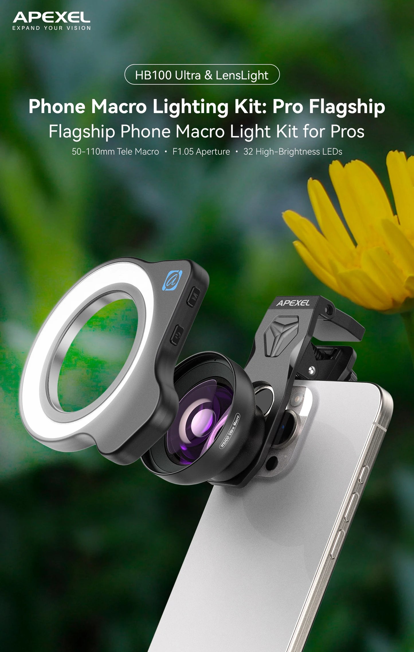 100mm Ultra Macro Phone Lens with LED Fill Light