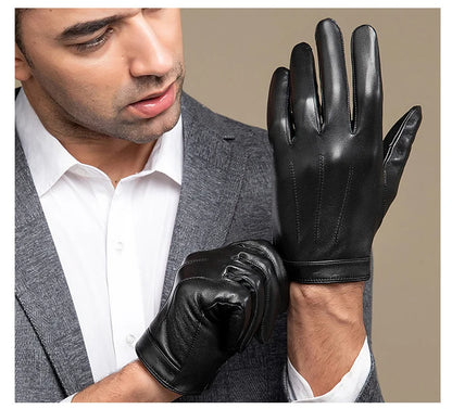 Spring Gloves Men Real Leather Gloves Touch Screen Black Real Sheepskin Thin Warm Driving Gloves