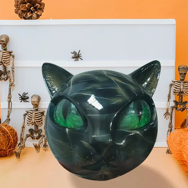 Black Cat Figurine Resin Cat Head Healing Stone Marble Texture Cat Stone Resin Cat Sculpture Ornament Cat Sculpture Craft