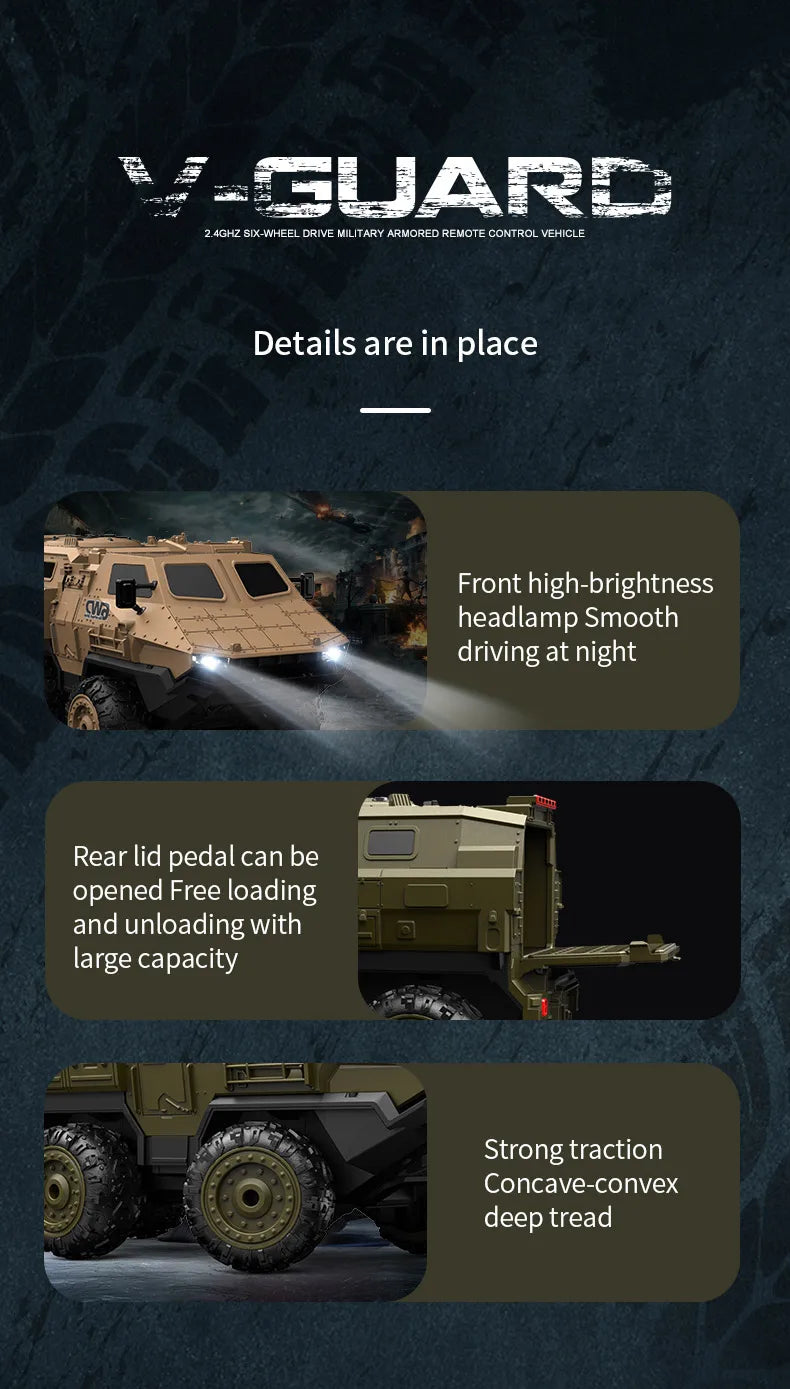6WD Armored RC Car Simulation Military Transport Truck 360° Stunt High-speed Climbing 2.4G Remote Control Model Boy Toy
