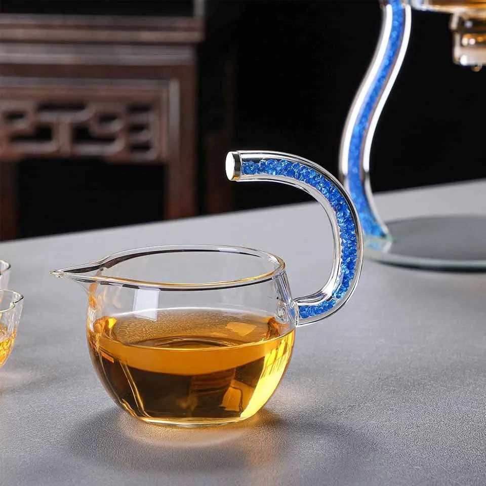 Glass Automatic Lazy Tea Set  Crystal Glass Teapot Set Rotating Cover Kung Fu Heat-Resistant Teapot 6 Cups