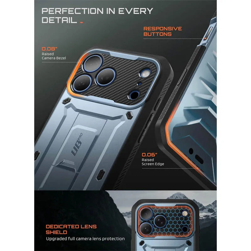 Full Body Rugged Phone Case with Built In Screen Protector and Belt Clip Holster for iPhone 17 Pro Max and iPhone 18 Pro Max