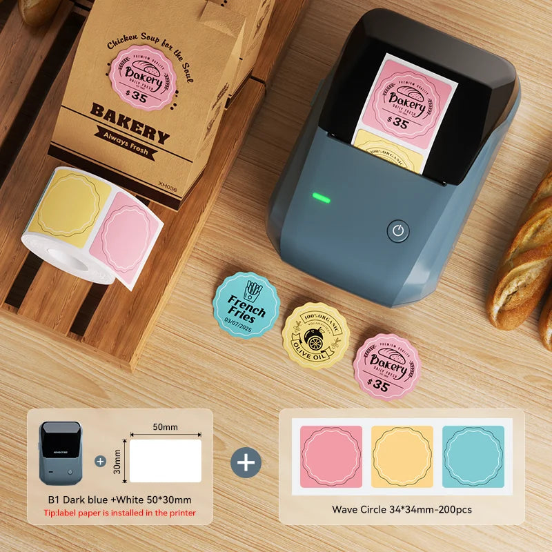 B1 Thermal Label Printer, Bluetooth Portable Sticker Maker 20–50mm, Inkless Barcode Price Tag Label Machine for Business & Food