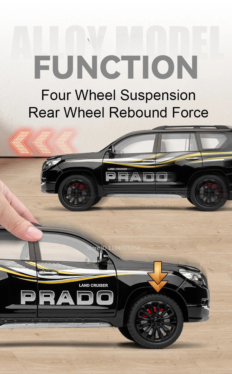 1:18 Large Size Prado SUV Model Toy Car Doors Opened Metal Diecast Shock Absorption Music Light Vehicles Models Birthday Gifts