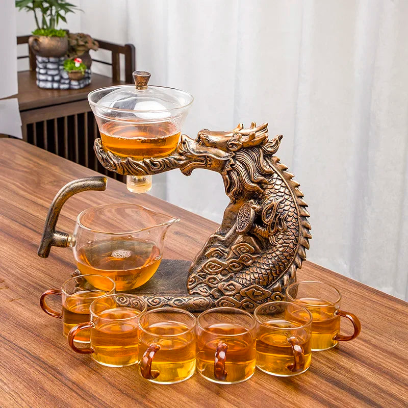 Golden Dragon Glass teacup set light luxury home  full semi-automatic tea set Kung Fu teapot