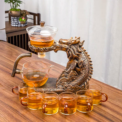 Golden Dragon Glass teacup set light luxury home magnetic full semi-automatic tea set Kung Fu teapot