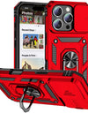 Military Sliding Window For iPhone 16 Pro Case Armor Metal Ring Stand Magnetic Drop Protector Case For iPhone 16 Pro Max Cover