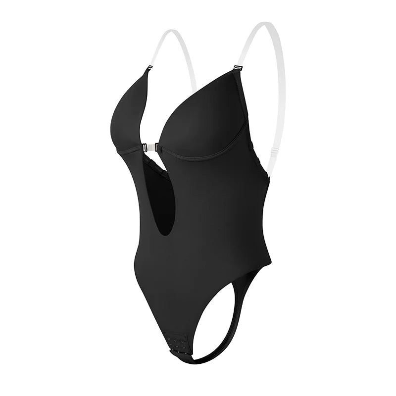 Deep V-Neck Backless Bodysuit Shapewear – Push Up Thong Body Shaper