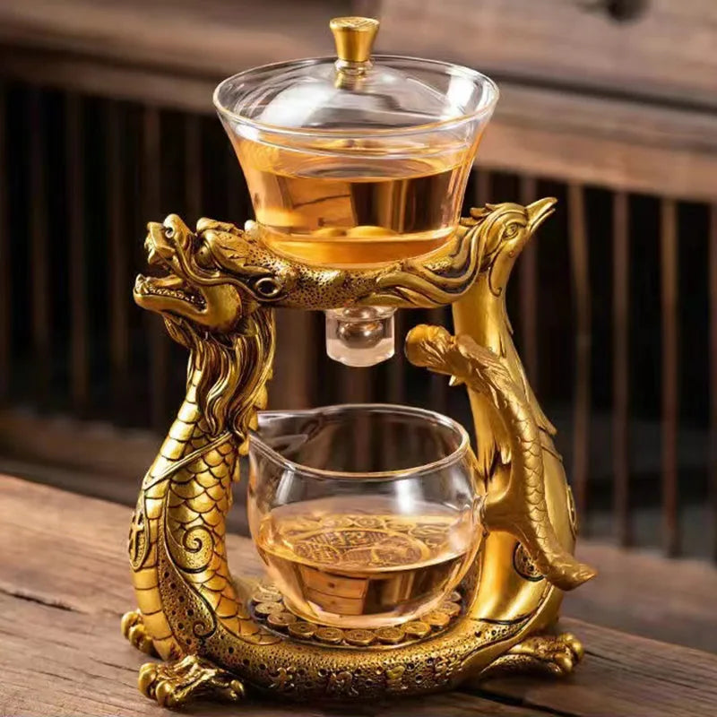 Dragon Glass Teapot  Diversion Rotating Cover Bowl Water Tea Cup Purer Oolong Drinkware Tea