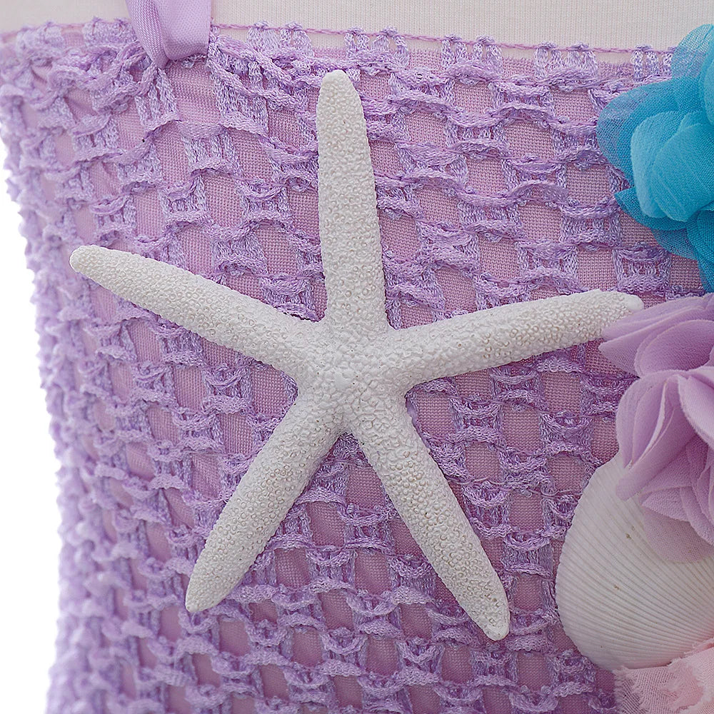 Pastel Mermaid Princess Tutu Dress with Flower Headband Party Costume