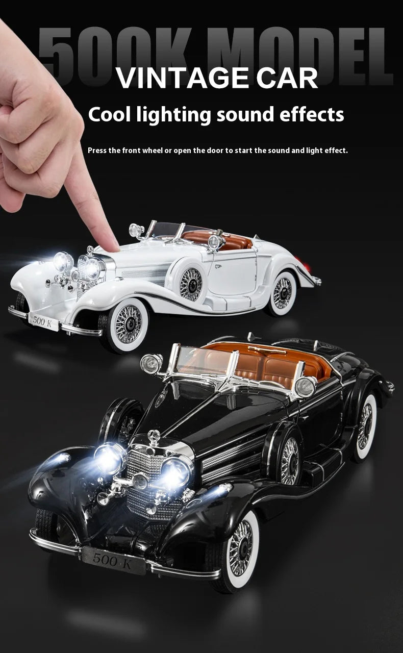 Diecast 1/18 1936 500K Classic Car Alloy Metal Model Sound And Light Toy Collect Display Ornament