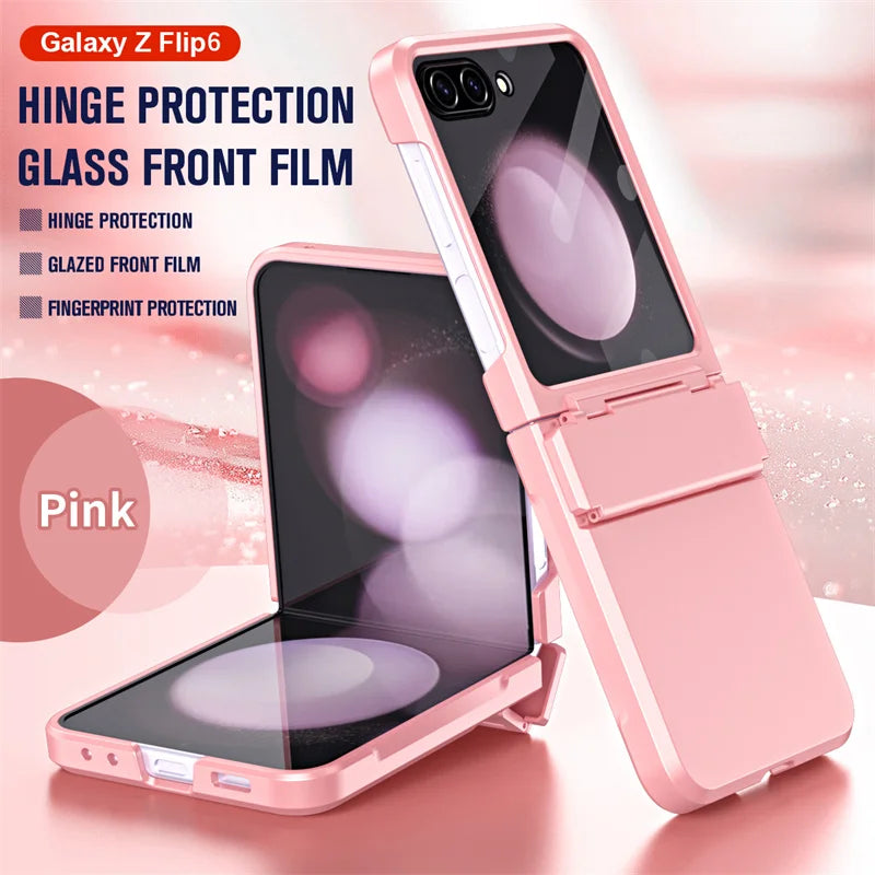 For Samsung Galaxy Z Flip 6 5 Flip5 Case Luxury Matte With Mirror Film Folding Hinge Shockproof Protection Hard Cover accessory