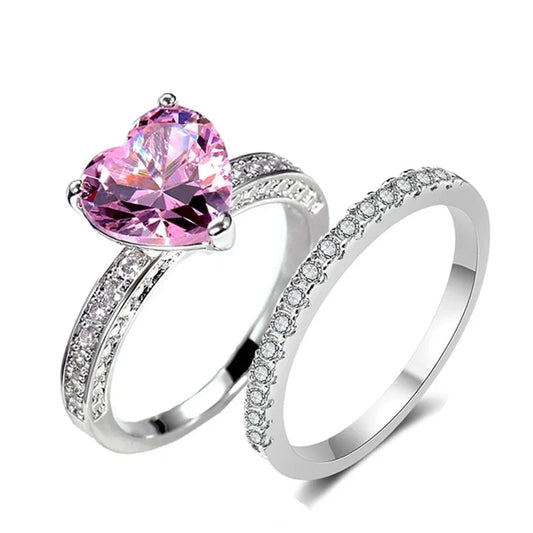 Romantic Pink Heart Cut Cubic Zircon Wedding Ring