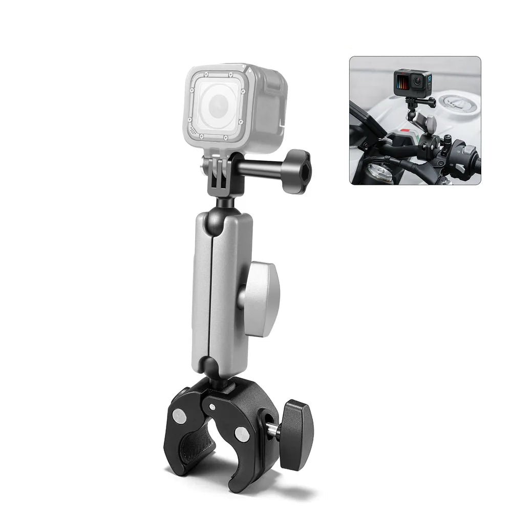 Motorcycle Crab Pliers Clip Arm Mount with Mount Adapter & Long Screw for Gopro/ Insta360/ DJI Sport Camera Accessories