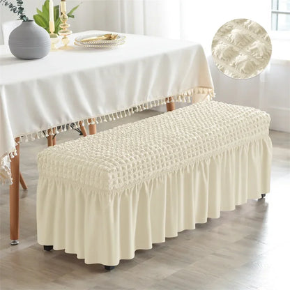 Stretch Long Bench Cover with Skirt Seersucker Ottoman Covers Elastic Piano Stool Protector Bedroom Bedside Footrest Slipcovers